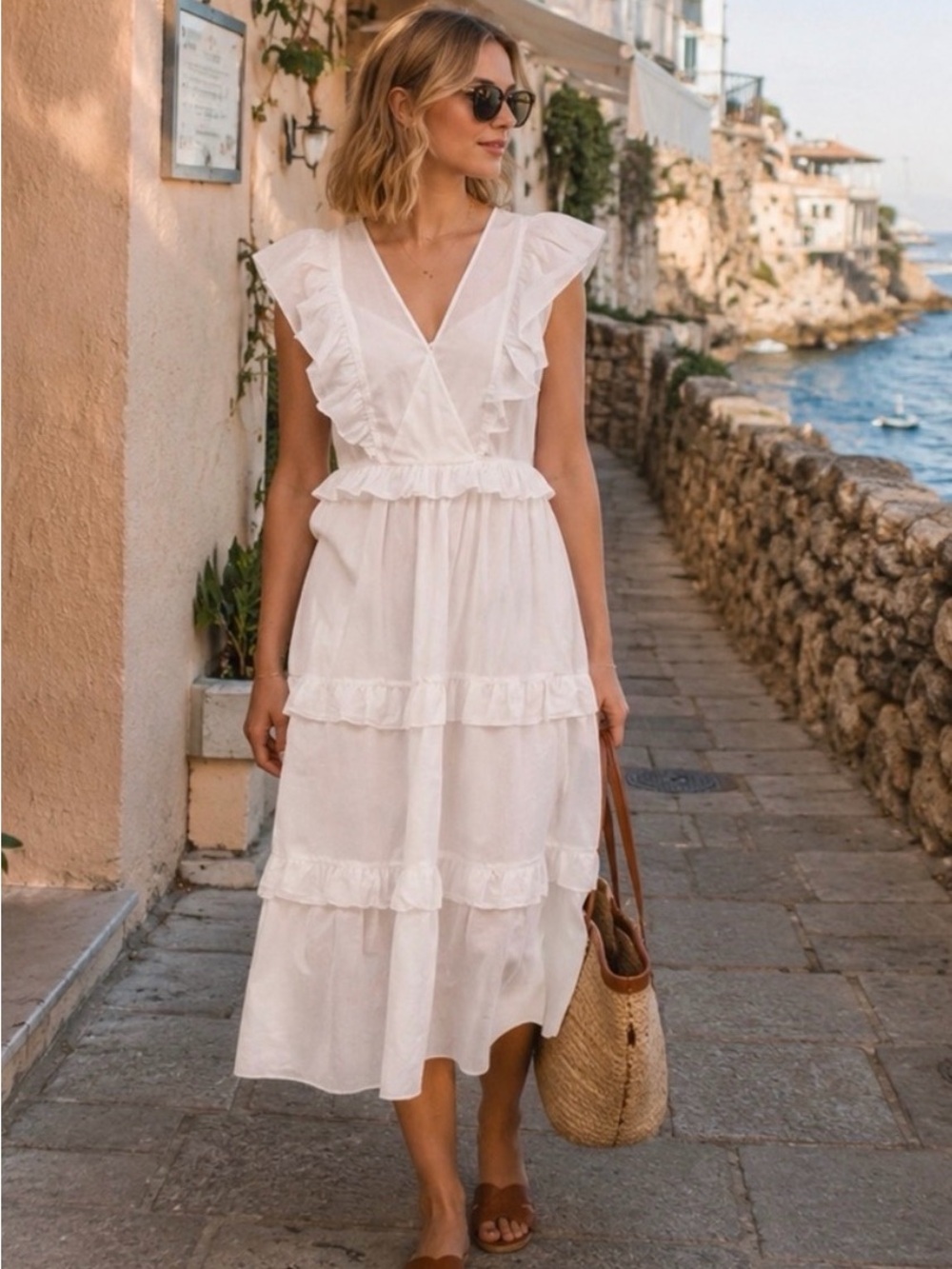 NWT J Crew Dress Midi Length Voile Cotton Short Ruffle Sleeve Tiered